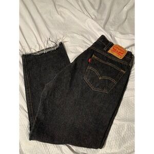Levis 501 Mens Original Fit Black Jeans Raw Hem Straight Leg W38 L30 (27.5)